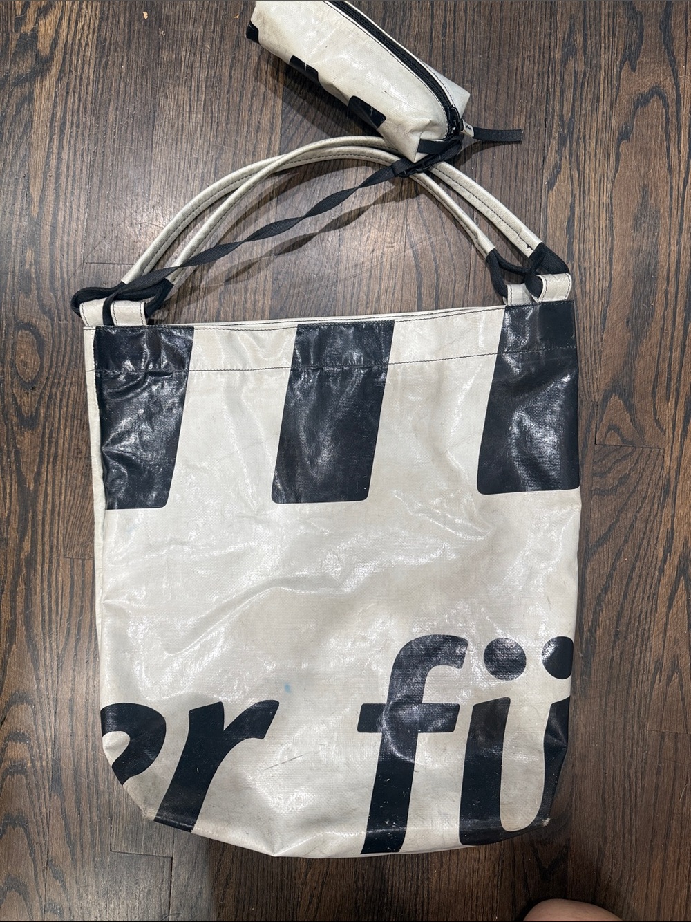 FREITAG Grey & Black Graphic Shoulder Bag with Detachable Pouch. - Picture 6 of 16